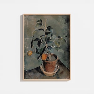 Vintage Still Life Fruit Painting | PRINTABLE | Oranges Kitchen Painting | Flower Pot Art | Antique Farmhouse Decor | Digital Download