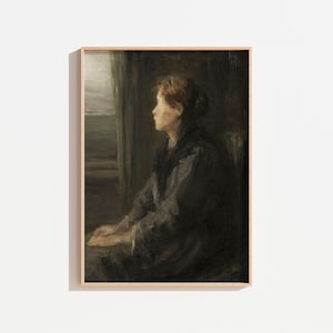 Vintage Woman Portrait Oil Painting: Dark Moody Antique Art (Digital Download)
