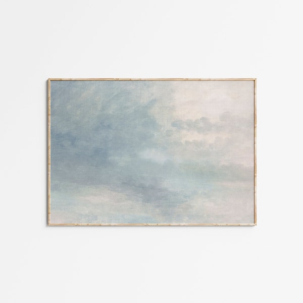 Peinture de nuage vintage | Art mural aquarelle bleu ciel en sourdine | IMPRIMABLE | Aquarelle abstraite | Impression ancienne paysage neutre