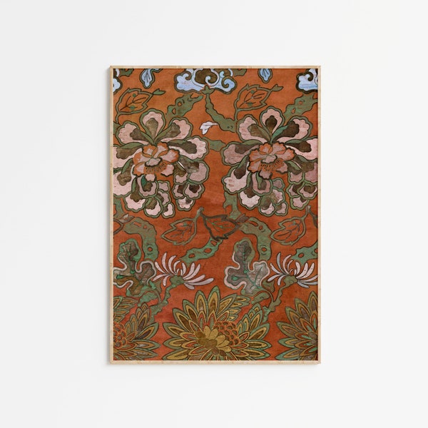 Vintage Floral Pattern Wall Art | Textile Art | Warm Tones | Printable Wall Art | Digital Bedroom Wall Art