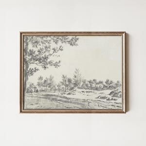 Vintage Tree Landscape Drawing: Neutral Antique Sketch (Printable Wall Art)