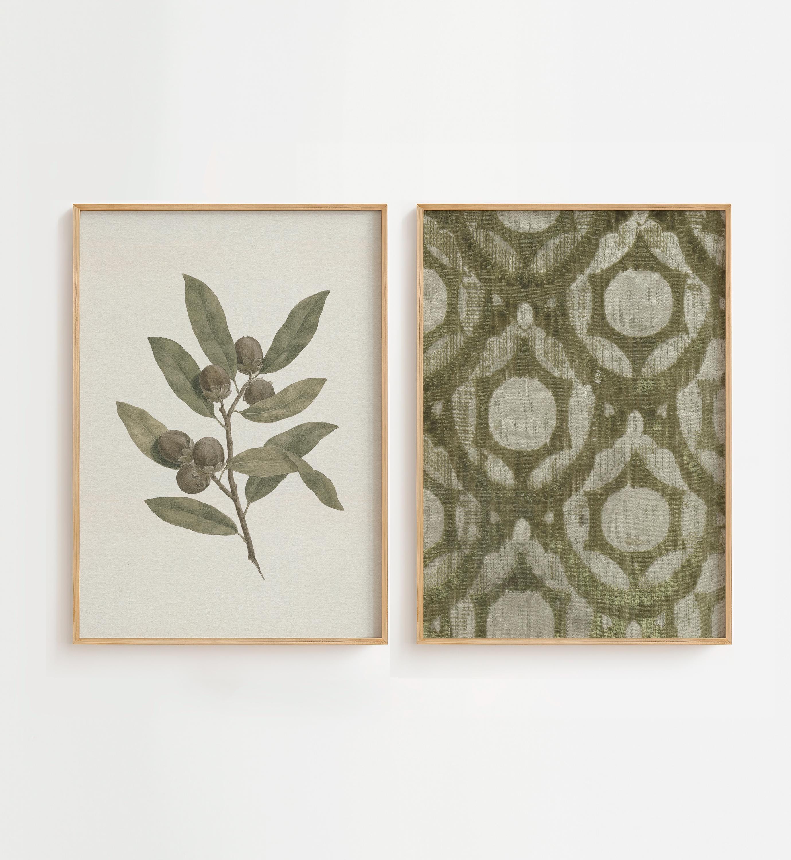 Vintage Botanical Sketch Prints: French Green Gallery Wall Art (Digital Download)