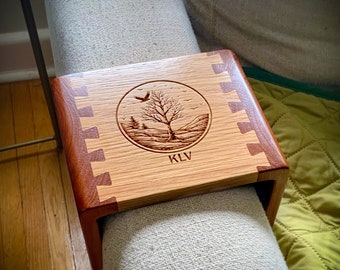 Handmade Mahogany & White Oak Couch Caddy: Customizable Engraving