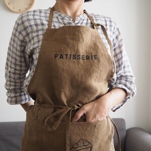 Original printed linen apron – Handmade in Japan, unisex kitchen apron, natural linen cooking apron
