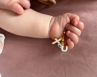Baby Schutz Anstecknadel | Böses Auge, Kreuz Anhänger | Erinnerungsstück, Taufgeschenk
