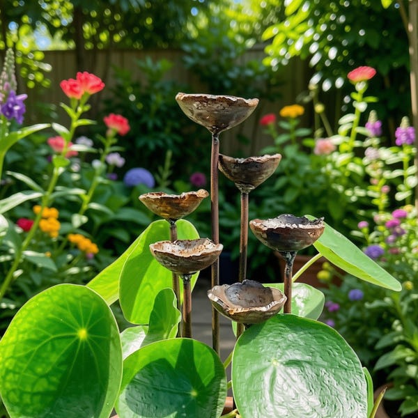 Handmade Bee Waterer Garden Decor ~ Metal Bird Bath, Butterfly Puddler & Insect Waterer - Rain Catcher Bowl for Bees Birds Garden Ornament