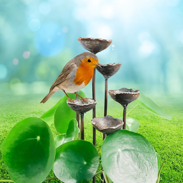 Metal Bird Bath, Bee Cups, Bee Waterer, Garden Decor, Rain Catcher, Bee Watering Station, Rustic Bath, Home Renovation, Weather Resistant