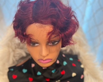 Burgundy Human Hair Pixie Wig