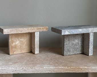 Travertine Decor Stand Plant Stand, Grey, Beige