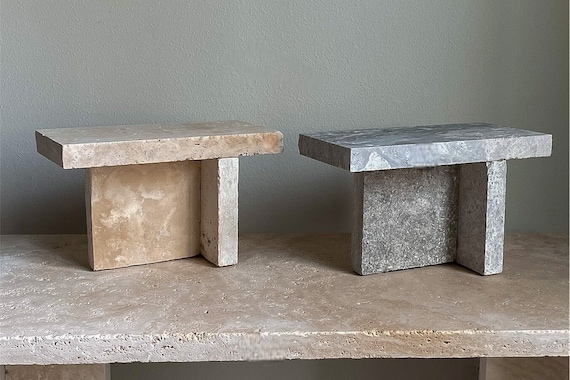 Travertine Decor Stand Plant Stand, Grey, Beige