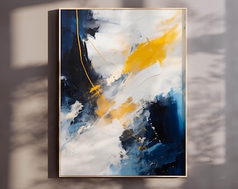 Estampado geométrico abstracto en naranja y azul: Arte mural de estilo moderno de mediados de siglo.