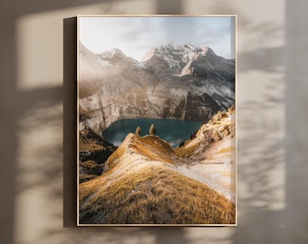 Swiss Alps Photography Print: Oeschinensee Poster, Mountain Lake Wall Art