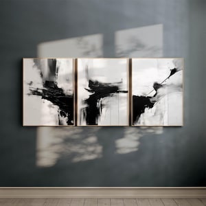 3er-Set Zeitgenössische Schwarz-Weiß-Drucke | Abstraktes Poster Set | Neues Zuhause Geschenkidee | A1/A2/A3/A4 | Wandkunst