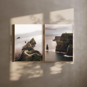 Juego de 2 láminas artísticas de Irlanda: Acantilados de Moher y muelle de Dunquin, láminas artísticas irlandesas, idea de regalo, Ruta Costera del Atlántico, láminas oceánicas