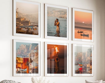 Set of 6 Printable Wall Art Prints featuring photography from Indian's Varanasi | Digital Download | Antique Artworks | Digital Wall Decor