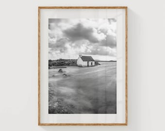 Fisherman Cottage, Connemara, Galway, Ireland | Printable Black and White Photography wall art print | Digital Download | Irish Wall Decor