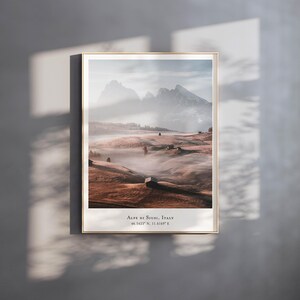 Alpe di Siusi Wall Art Print, Dolomites Italy Photography, Misty Morning Mountain Landscape, Italian Alps Wall Decor, Tranquil Nature Print