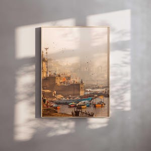 Ganges River Print: Varanasi Sunrise Boat Scene, India Wall Art