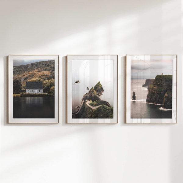 Set of 3 printable Irish photography wall art prints | Gougane Barra, Dunquin Pier, Cliffs of Moher, Ireland | Digital Download  Irish Gifts