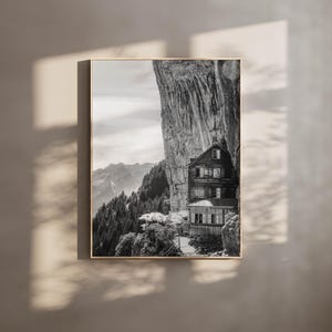 Aescher Guesthouse, Appenzell, Swiss Alps, Switzerland | Black and White Mountain Photography | Wall Art Gift