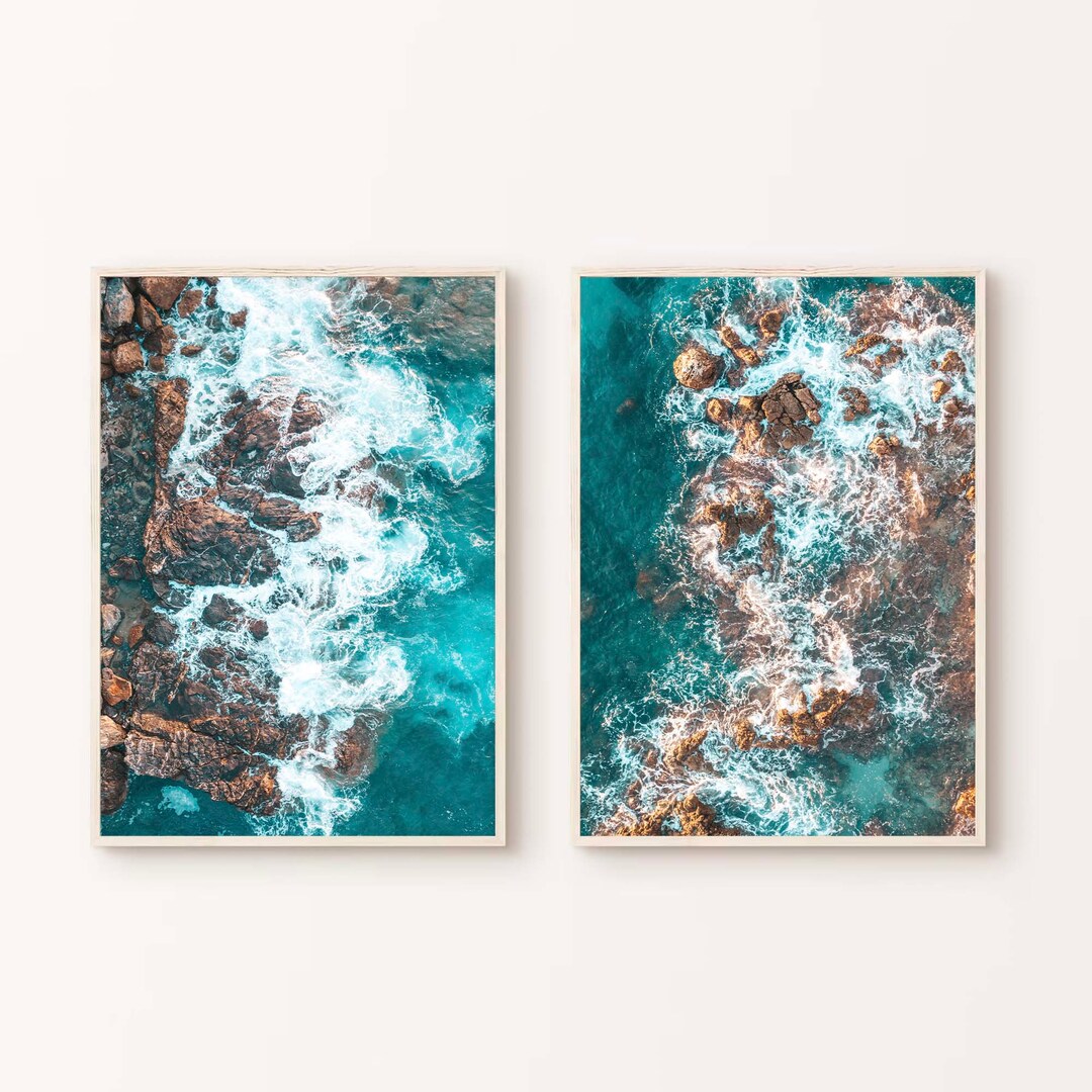 Ocean Printed Set of 2 Ocean Wave Prints Printable Beach Wall Art Set Digital ...
