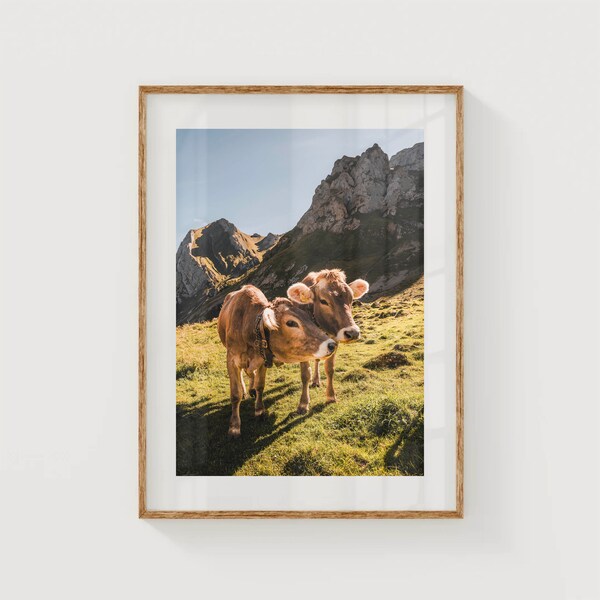 Alpine Cows, Swiss Alps, Switzerland | Printable Mountain Photography Wall Art Print | Digital Download | Modern Home Decor | Gift Idea