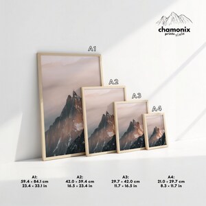 a set of three framed photographs of mountains