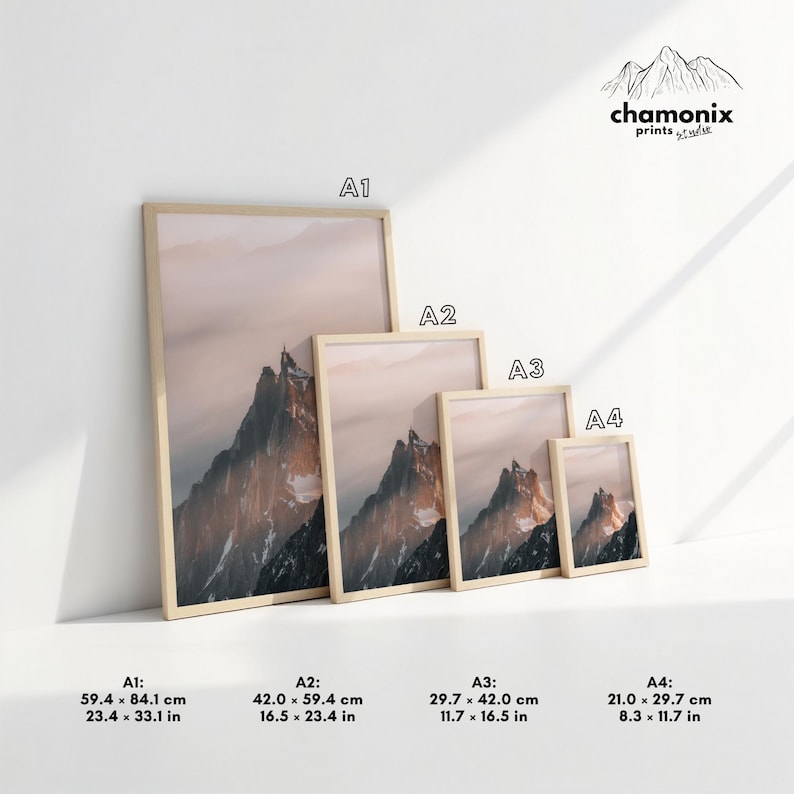 a set of three framed photographs of mountains