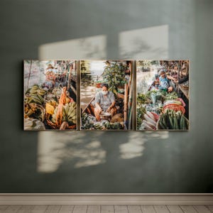 Bangkok Floating Market Wall Art, Set of 3 Thai Prints, Southeast Asia Travel Photography, Colourful Cultural Kitchen Decor