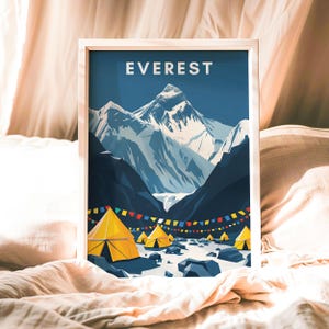 Everest Base Camp Poster, Nepal Travel Art, Hiking Adventure Print, Mount Everest Wall Art, Trekking Illustration, Bold Mountain Decor