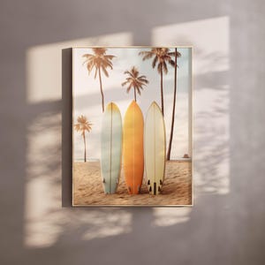 Impressão de prancha de surfe | Decoração de parede costeira | Ideia de presente da natureza | A1/A2/A3/A4 | Arte de parede | Pôster do nascer do sol | Sol e onda