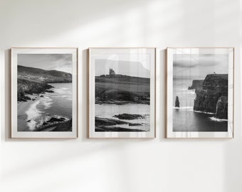 Set of 3 Printable Irish Black & White Photography Wall Art Prints | Digital Download | Vintage Art Print | Minimalist Living Room Decor