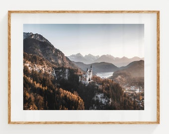 Neuschwanstein Castle, Fussen, Bavarian Alps, Germany | Printable Landscape Photography Art Print | Digital Download | Mountain Wall Decor