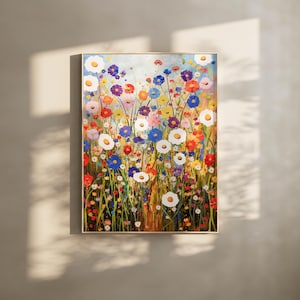 Wildflower Wall Art Print – Colourful Floral Landscape Poster, Abstract Poppy Field Painting, Botanical Nature Decor for Living Room