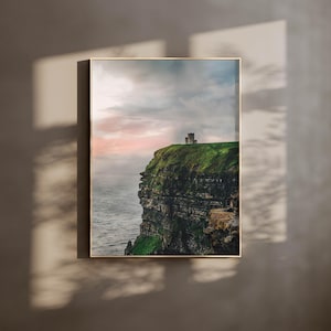 Klippen von Moher Sonnenuntergang Druck, irische Küsten Wandkunst, Irland Fotografie Poster, Ozean Klippe Landschaft Dekor