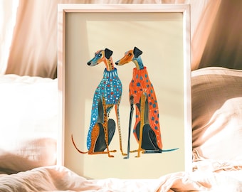 Greyhound Art Print: Colourful Sweater Dog, Modern Pet Decor