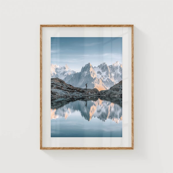 Hiker at Lac Blanc, Chamonix, French Alps, France | Printable Mountain Photography Wall Art Print | Digital Download | Housewarming Gift