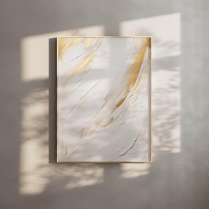 Arte murale astratta in oro, stampa moderna bianca e oro, opera d'arte grafica minimalista, arredamento neutro per il soggiorno, stampa murale contemporanea