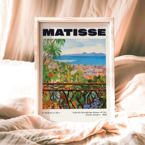 Stampa di Matisse Nice Balcony / Arte della Costa Azzurra / Decorazione murale mediterranea / Poster di viaggio vintage / Estetica della casa costiera / Idea regalo
