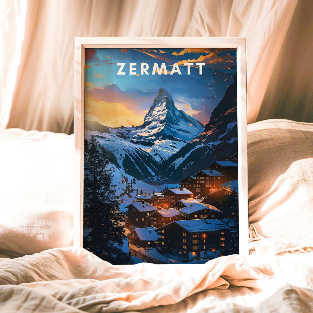 Zermatt Matterhorn Poster | Swiss Alps Wall Art | Winter Ski Resort ...