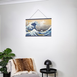 Japanese Hokusai Art | The Great Wave off Kanagawa Ukiyo-e Wall Canvas Art | Oriental Asian Scroll | Traditional Edo Print | Living Room Art