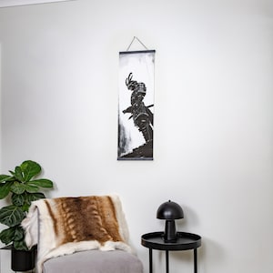Japanese Wall Canvas Art | Dark Samurai Shadow Warrior | Oriental Asian Scroll | Japan Mythology | Original Unique Print | Living Room Art