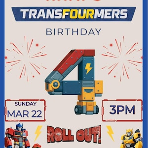 TransFOURmers 4th Birthday Invitation | Robot Transformer Party Invite (Digital Download)