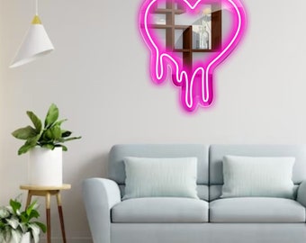 Bleeding Heart Led Neon Mirror Sign | Melting Heart Makeup Mirror Neon Sign |Custom Heart Neon Light | Neon Sign For Bedroom | Living Room|