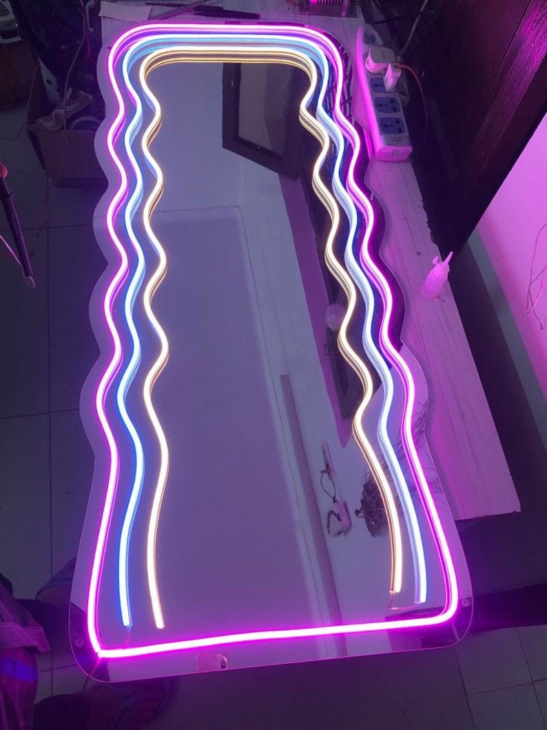 Wavy Neon Mirror Wall Mirror Wall Decor Makeup Mirror Etsy
