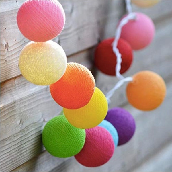 Multicolor and White String Lights Cotton Balls Fairy Lights Bedroom Home Decor Living Room Wall Hanging Light Wedding Decor Dorm Light Plug