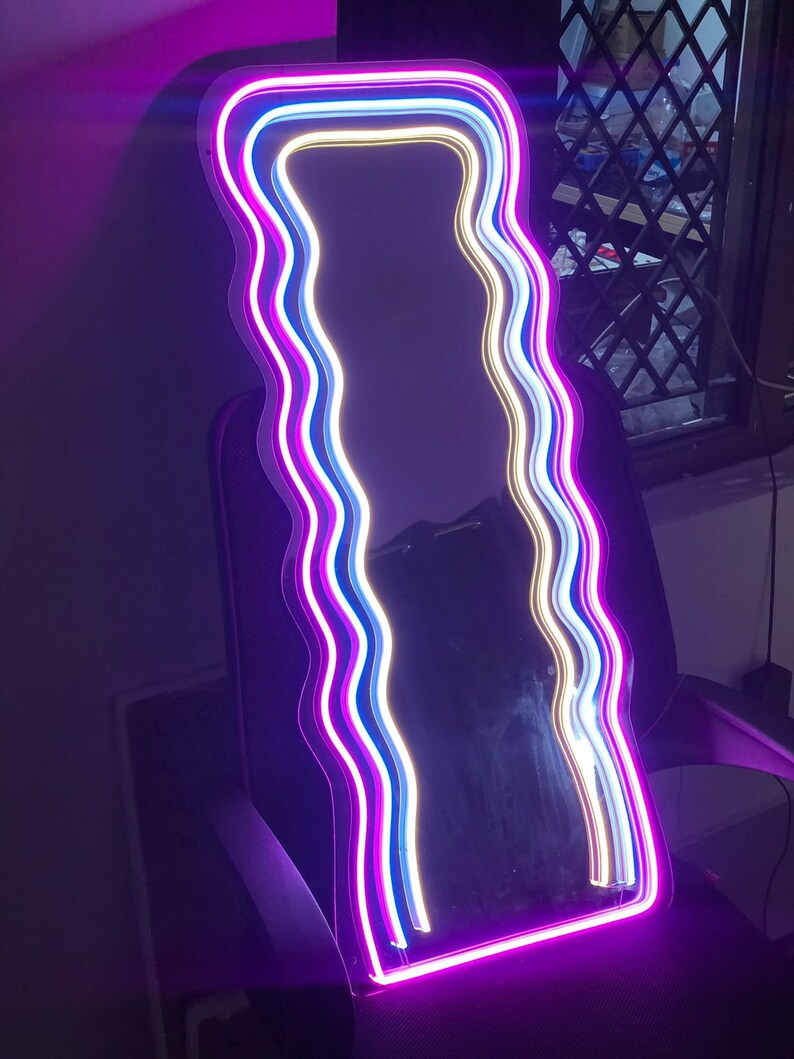 Wavy Neon Mirror Wall Mirror Wall Decor Makeup Mirror Etsy