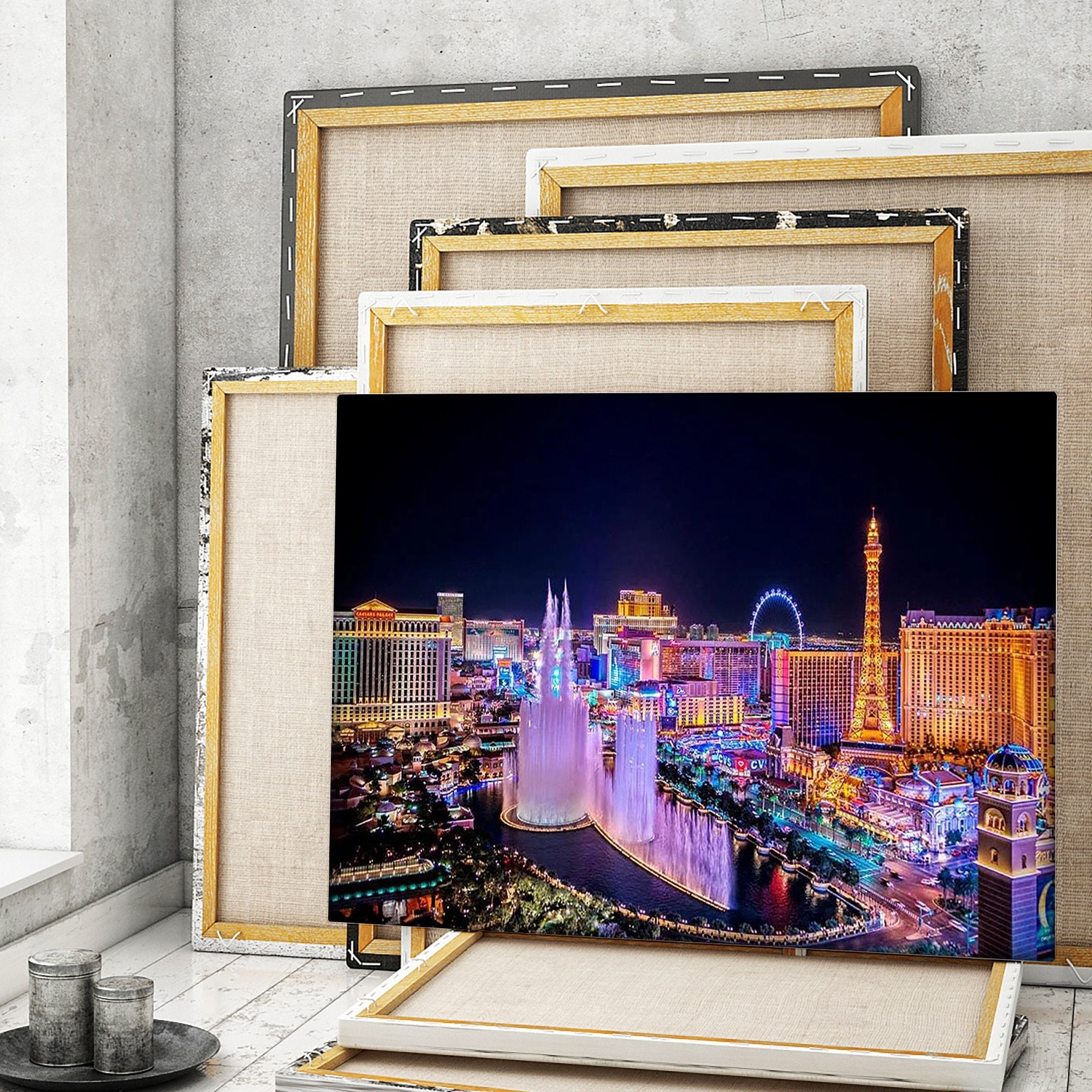  Beautiful Las Vegas Strip Panorama City View 5 Wall Art Pieces  Painting Pictures for Living Room Print Poster Bathroom Canvas Home Decor  for Bedroom Modern Artwork for Office Wall Decoration (60*32inch,Unframed)