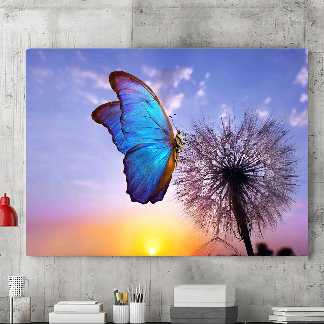 Butterfly and Dandelion Canvas Wall Art Painting Dandelion Etsy