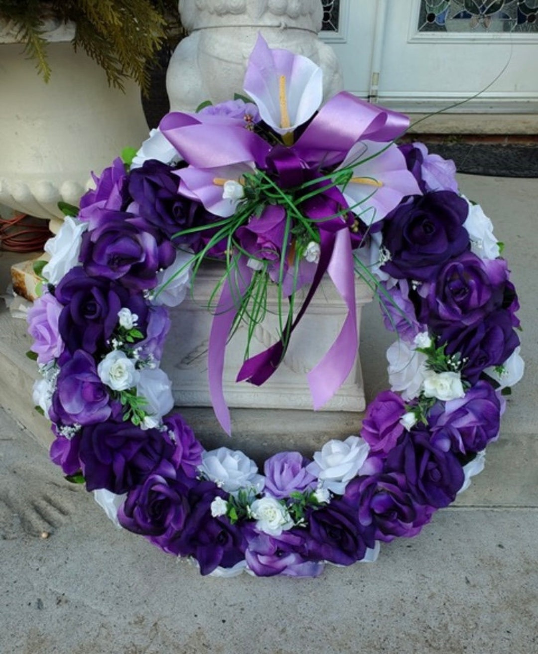 Round Wreath Roses Cemetery Flowers Artificial Funeral Wreath Grave